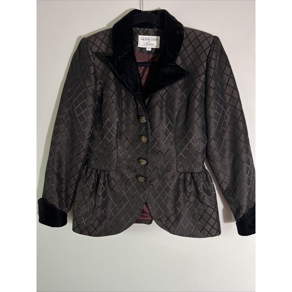 Victor Costa Nahdree Brown Black Stunning Evening Jacket Size 4 Diamond